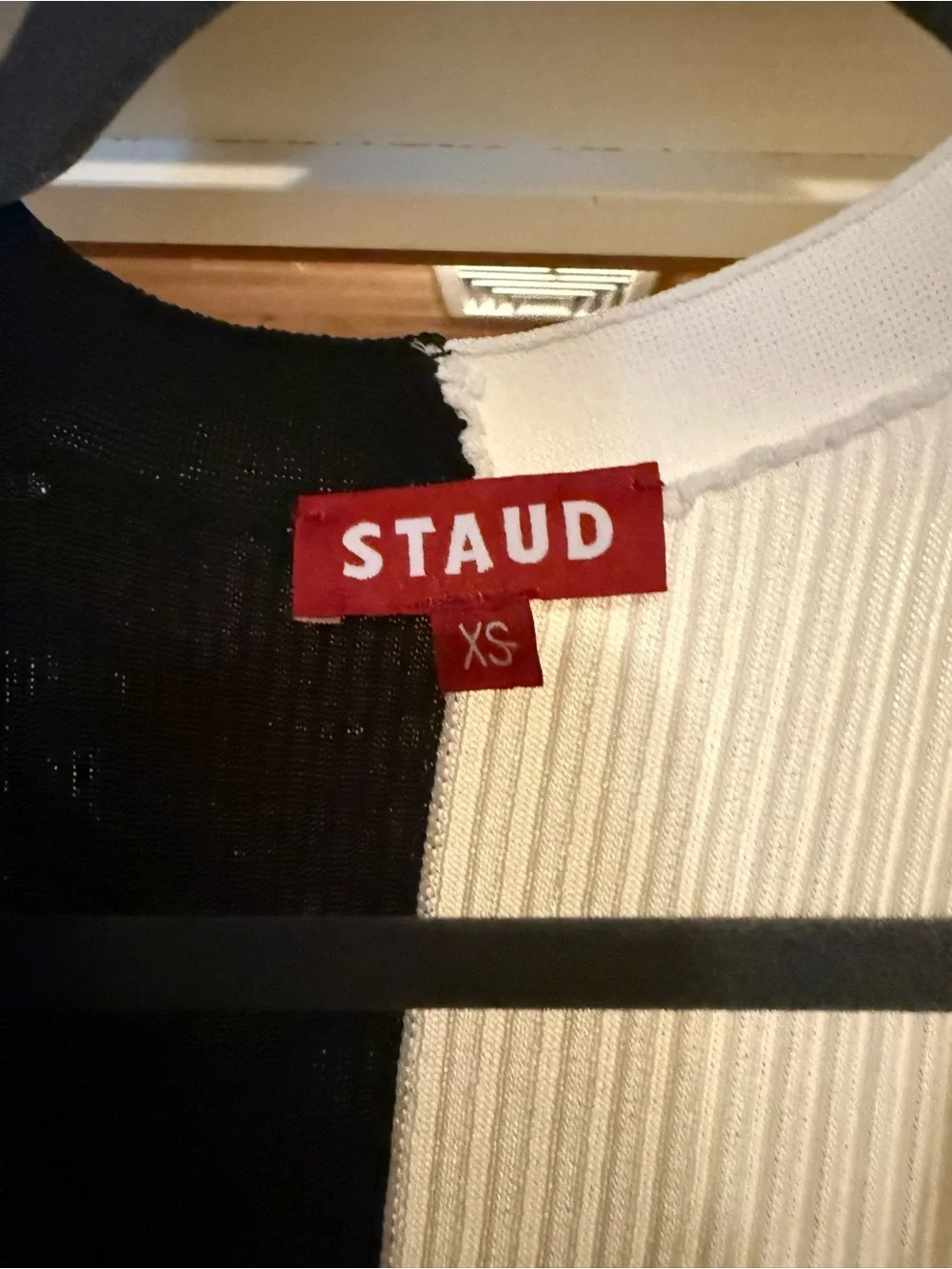 Staud Shoko Sweater Dress, Black & White Ribbed Button-Front Midi Dress, XS - Picture 4 of 4